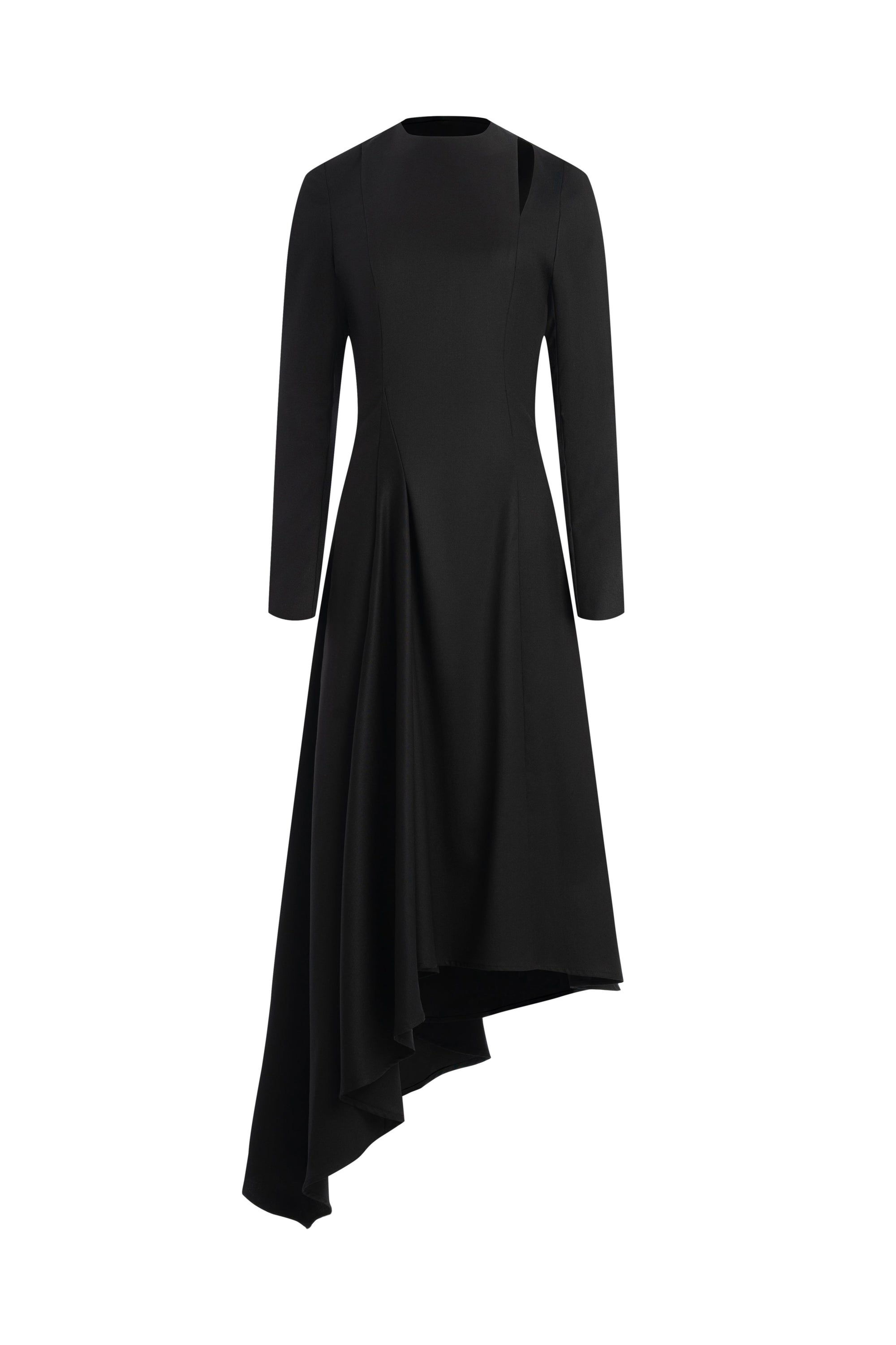 Чорна приталена сукня з асиметричним подолом