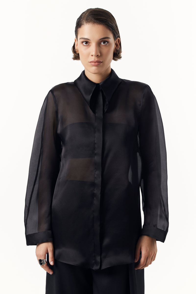 Чорна блуза з органзи