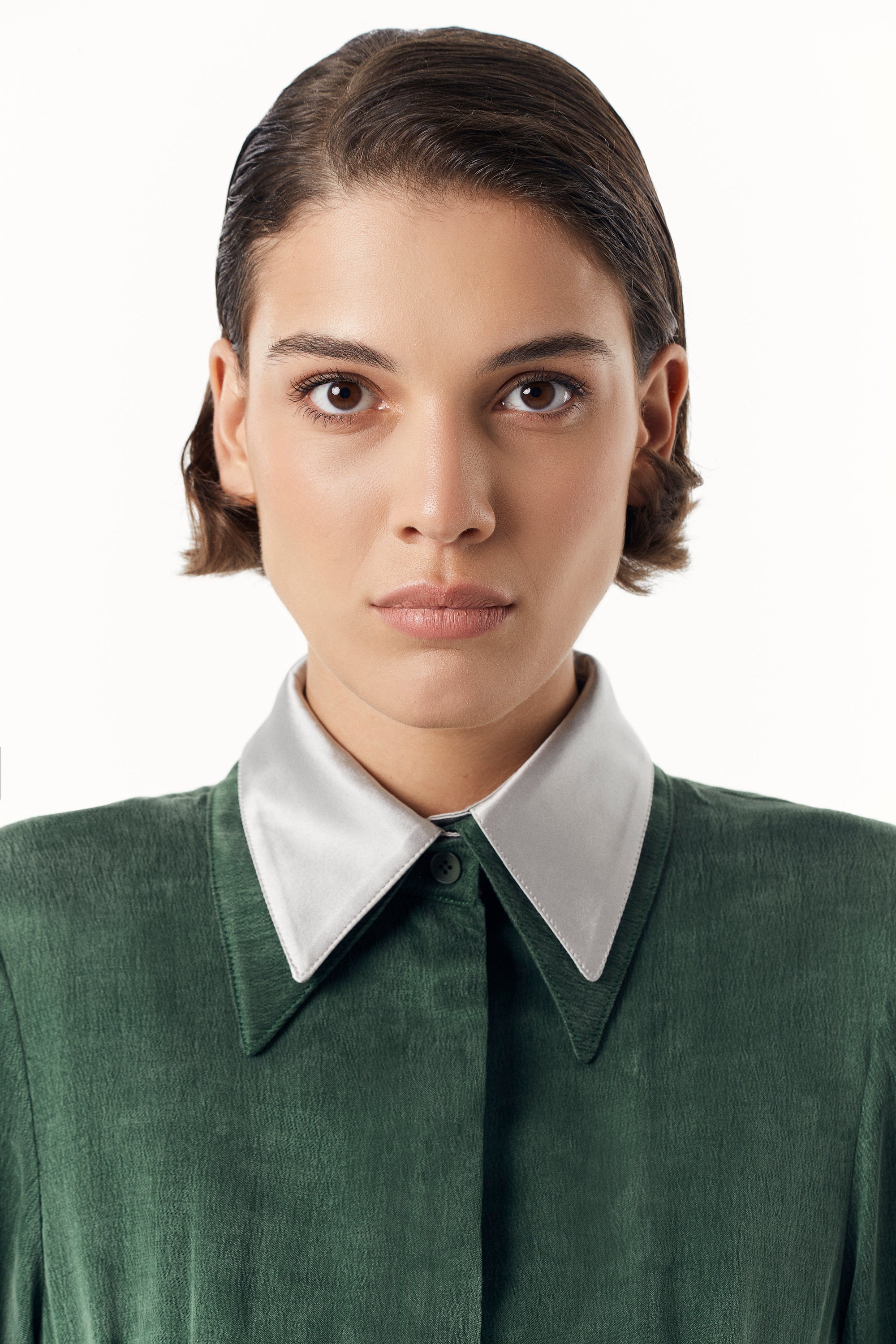 Сукня в зеленому відтінку з шовковим коміром